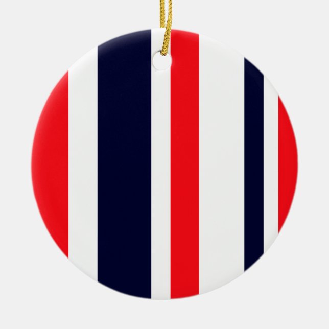 White, Blue And Red Stripes Ceramic Ornament (Front)