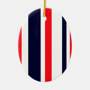White, Blue And Red Stripes Ceramic Ornament