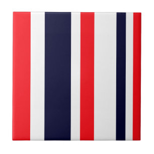 White, Blue And Red Stripes Ceramic Tile