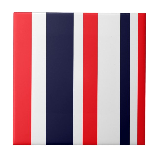 White, Blue And Red Stripes Ceramic Tile (Front)