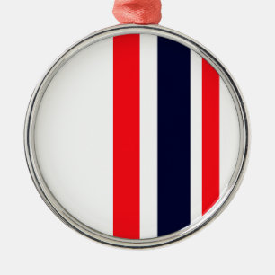 White, Blue And Red Stripes Metal Ornament