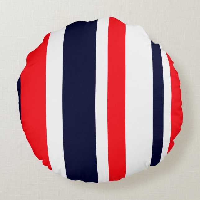 White, Blue And Red Stripes Round Cushion (Back)