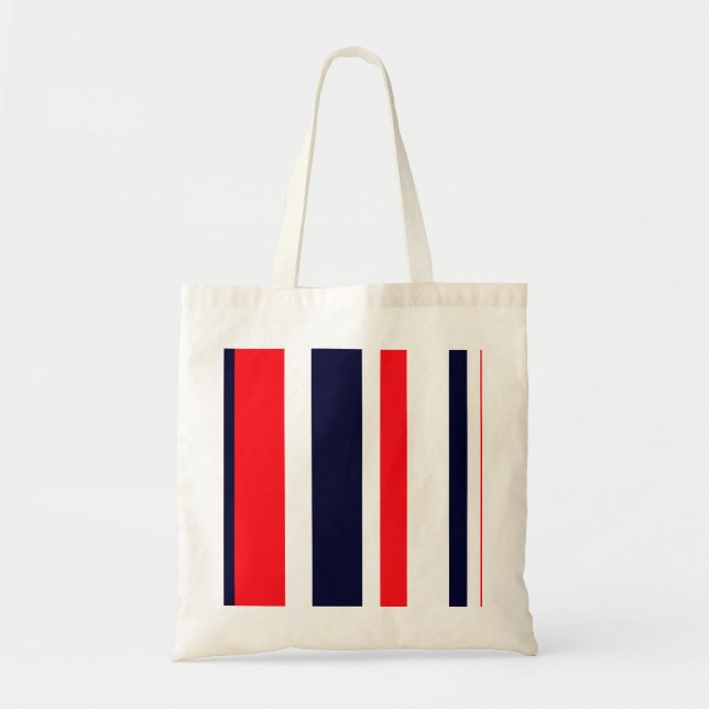 White, Blue And Red Stripes Tote Bag (Front)