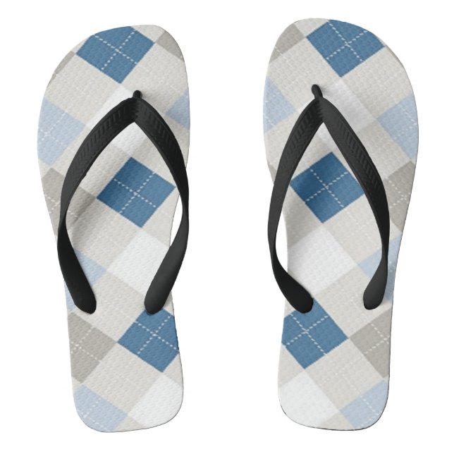White & Blue Argyle   Thongs (Footbed)