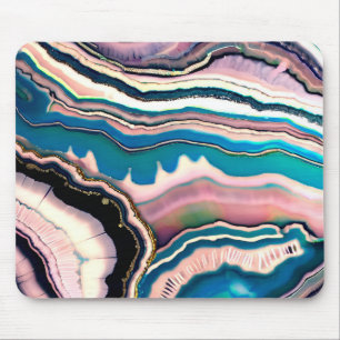 White Blue Black Pink Teal Agate Geode Mouse Pad