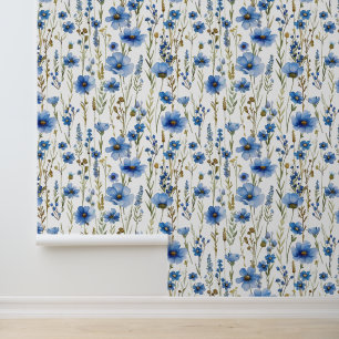 White Blue Bright Watercolor Wildflowers #2 Wallpaper