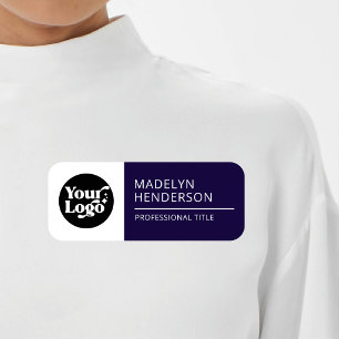 White Blue Business Logo Employee Magnetic Name Tag