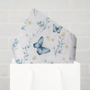 White Blue Butterflies Flowers Birthday Tissue Paper