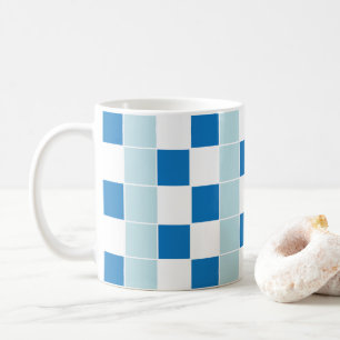White Blue Chequerboard Chequered Coffee Mug