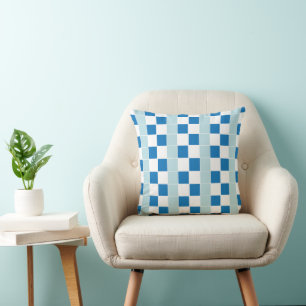 White Blue Chequerboard Pattern Cushion