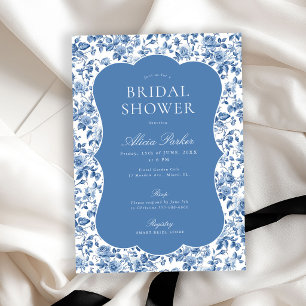 White blue chinoiserie bridal shower invitation