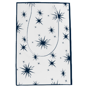 White Blue Christmas Stary Sky Medium Gift Bag