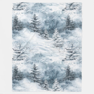 White Blue Christmas Trees Winter Snow Fleece Blanket