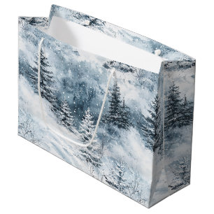 White Blue Christmas Trees Winter Snow Large Gift Bag