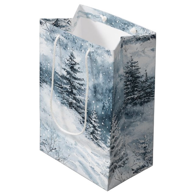 White Blue Christmas Trees Winter Snow Medium Gift Bag (Front Angled)