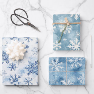 White Blue Christmas Winter Snowflakes Wrapping Paper Sheet