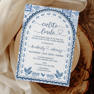 White & Blue Cielito Lindo Baby Shower Invitation 
