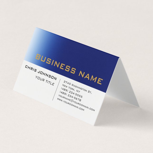 White Blue Contemporary Professional Business Card (Front)