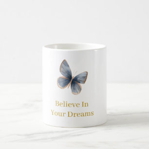 White Blue Cream Butterfly Gold Dreams Coffee Mug