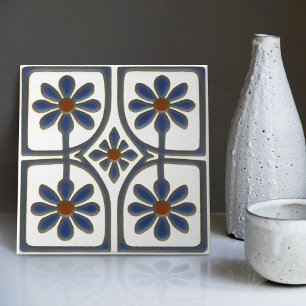 White & Blue Daisies Art Deco Wall Decor Nouveau Ceramic Tile