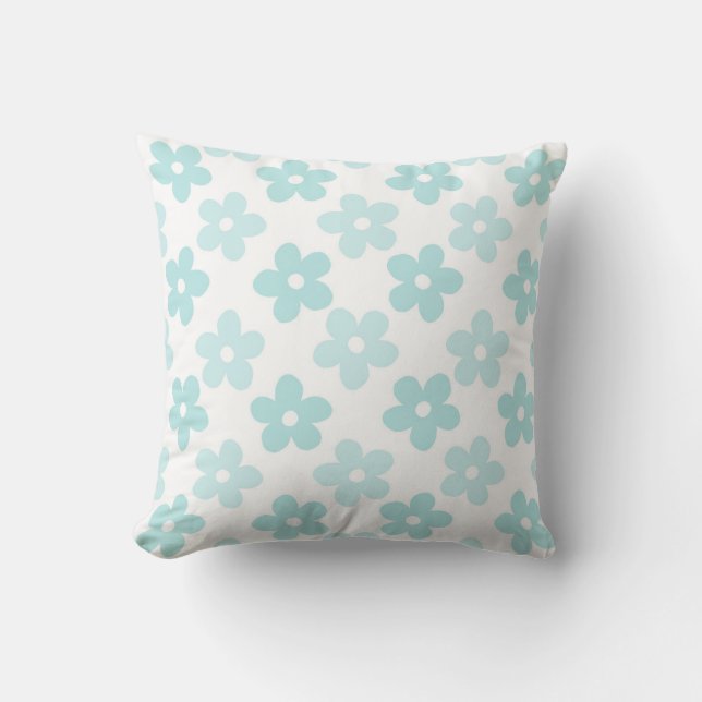 White Blue Daisy Flowers Retro Pattern Cushion (Front)