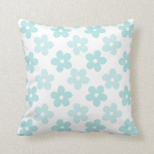 White Blue Daisy Flowers Retro Pattern Cushion