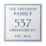 White & Blue Date Established Address House Plaque Ceramic Tile<br><div class="desc">Introducing our sophisticated and sleek navy blue and white house address plaque, featuring a minimalist design that exudes elegance. This plaque not only displays your house number but also includes the date of establishment, adding a personal touch to your home. Elevate the exterior of your residence with this stylish and...</div>