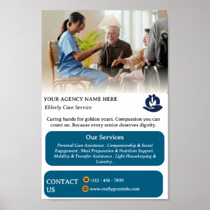 White & Blue Elderly Senior Care Give Promotional  Poster