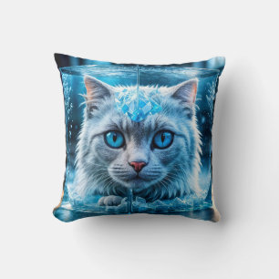 White Blue-Eyed Cat Encased in Ice Cube Cushion