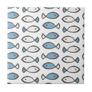 White Blue Fish Ocean Lover Sea Animals Summer Ceramic Tile