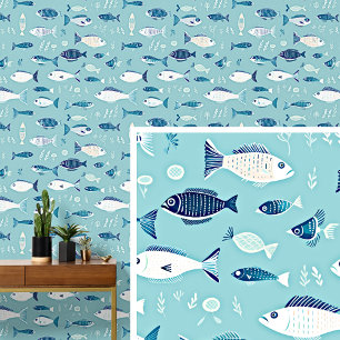 White Blue Fish Swimming on Light Aqua Blue Wallpaper