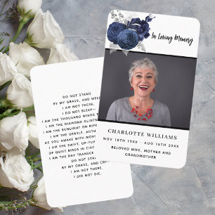 White blue floral custom photo funeral prayer card