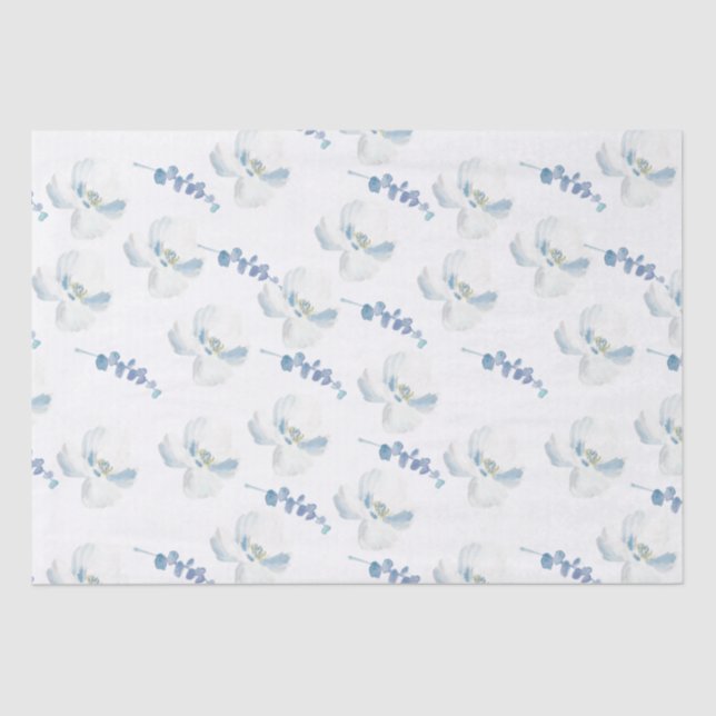 White Blue Floral Eucalyptus   Tissue Paper (Front)