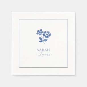 White    Blue Floral Folded Thank You Wedding Napkin