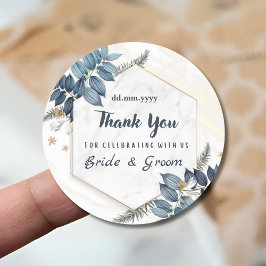 White Blue Floral Frame Thank You Wedding Favours Classic Round Sticker