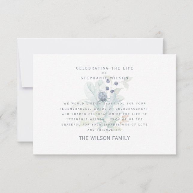 White & Blue Floral Funeral Bereavement Thank You (Back)