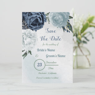 white & blue floral greenery save the date