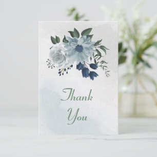 white & blue floral greenery thank you card