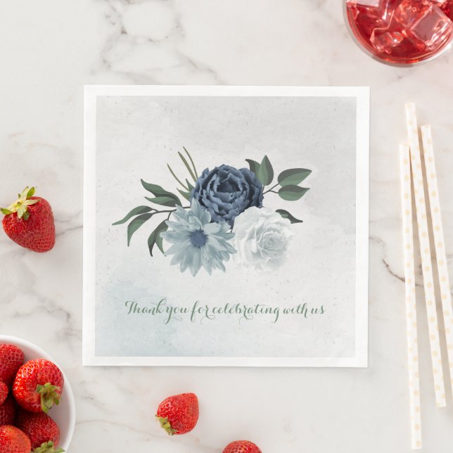 white & blue floral greenery wedding napkin (Insitu)