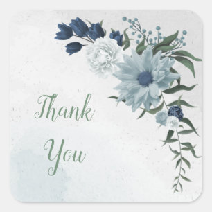 white & blue floral greenery wedding square sticker