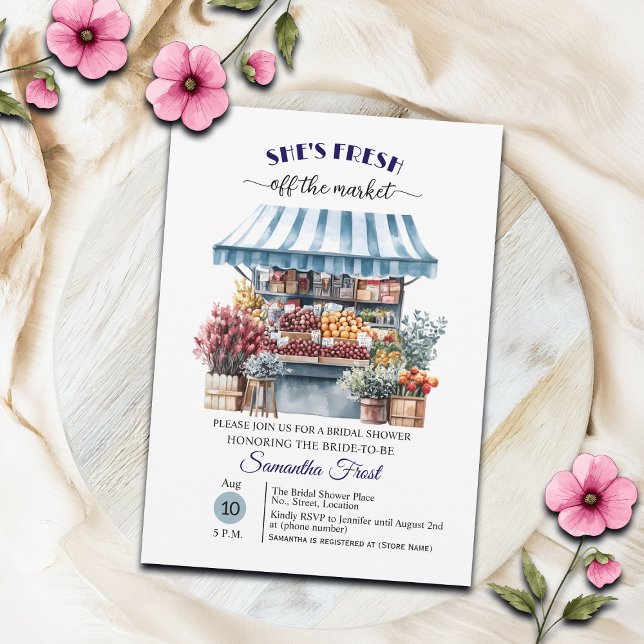 White Blue Floral 'Off the Market' Bridal Shower  Invitation (Creator Uploaded)
