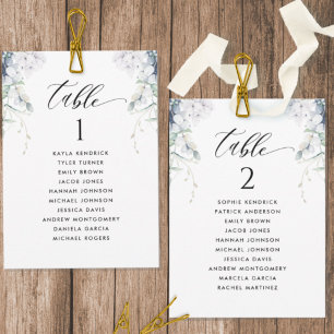 White Blue Floral Seating Plan Cards w/Guest Names
