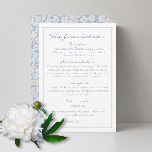 White Blue Floral Wedding Detail Enclosure Card