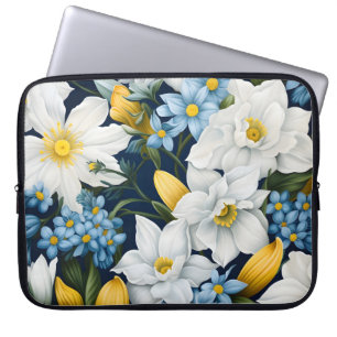 White Blue Flowers Laptop Sleeve