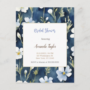 White Blue Flowers Minimal Bridal Shower Card