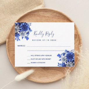 White blue flowers wedding response RSVP Card