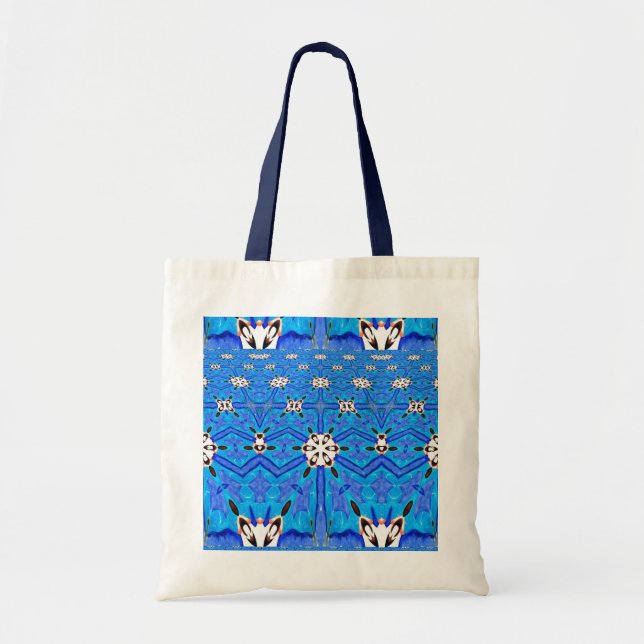 white/blue geometric design tote bag (Front)