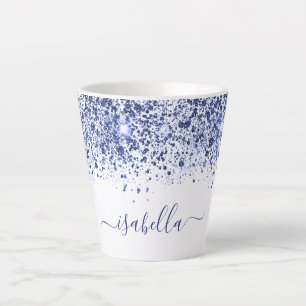 White blue glitter dust name script  latte mug