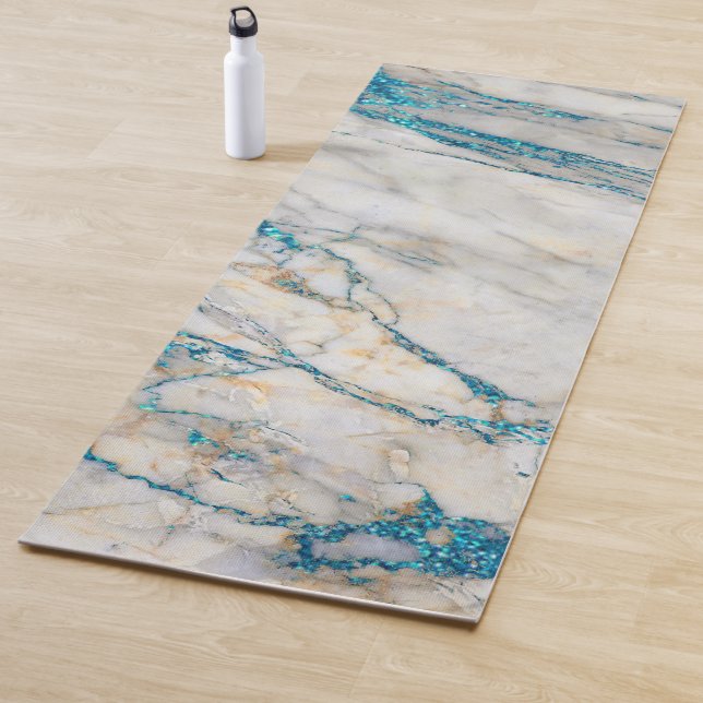 White & Blue Glitter Faux Marble Yoga Mat (In Situ)