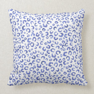 White Blue Glitter Leopard Animal Print Cushion